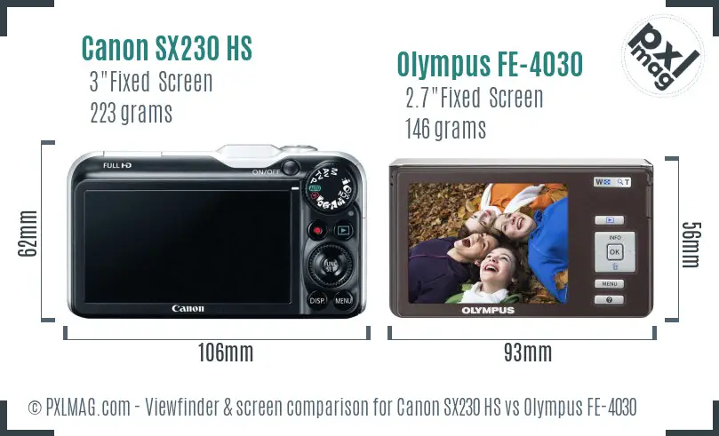 Canon SX230 HS vs Olympus FE-4030 Screen and Viewfinder comparison