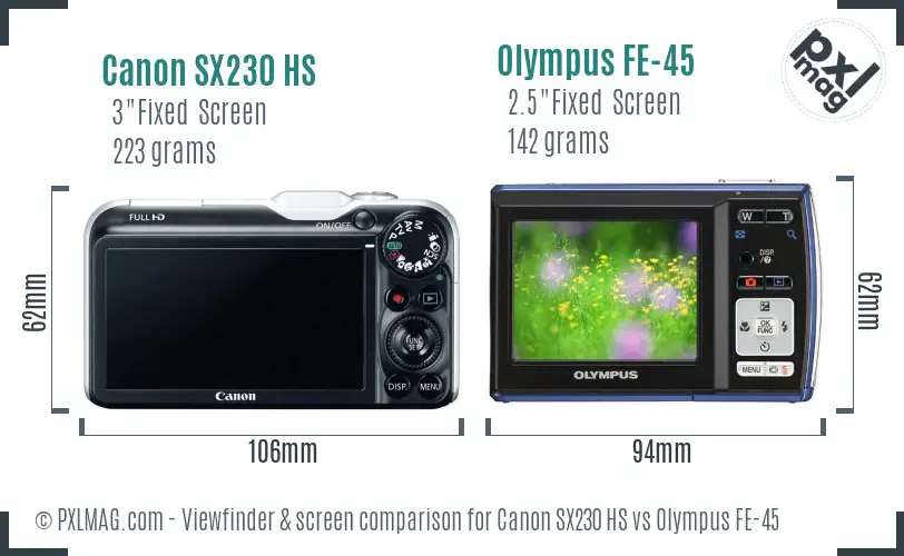 Canon SX230 HS vs Olympus FE-45 Screen and Viewfinder comparison