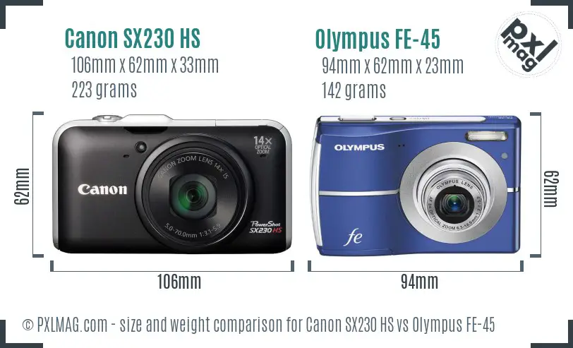 Canon SX230 HS vs Olympus FE-45 size comparison