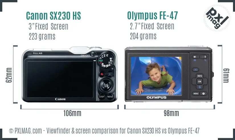 Canon SX230 HS vs Olympus FE-47 Screen and Viewfinder comparison