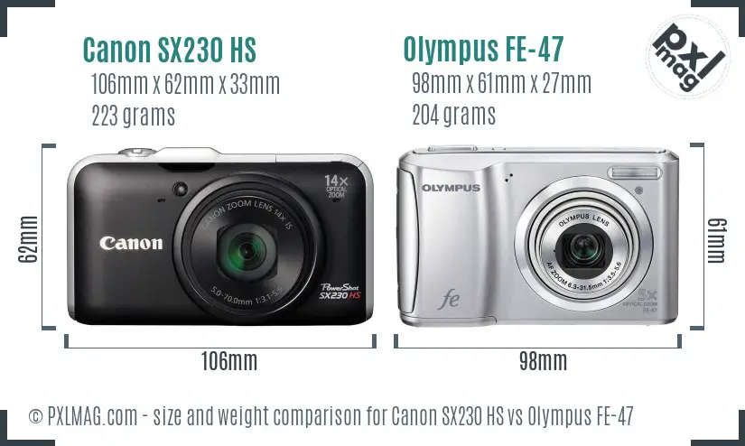 Canon SX230 HS vs Olympus FE-47 size comparison