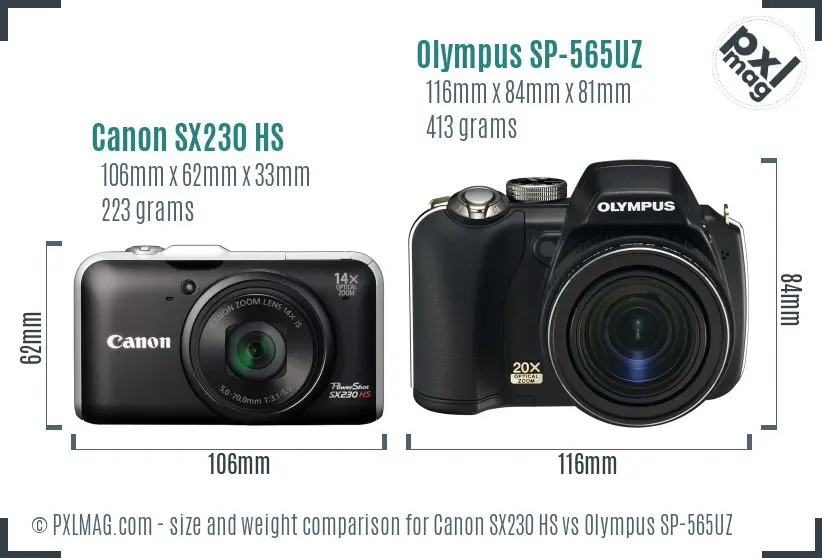 Canon SX230 HS vs Olympus SP-565UZ size comparison