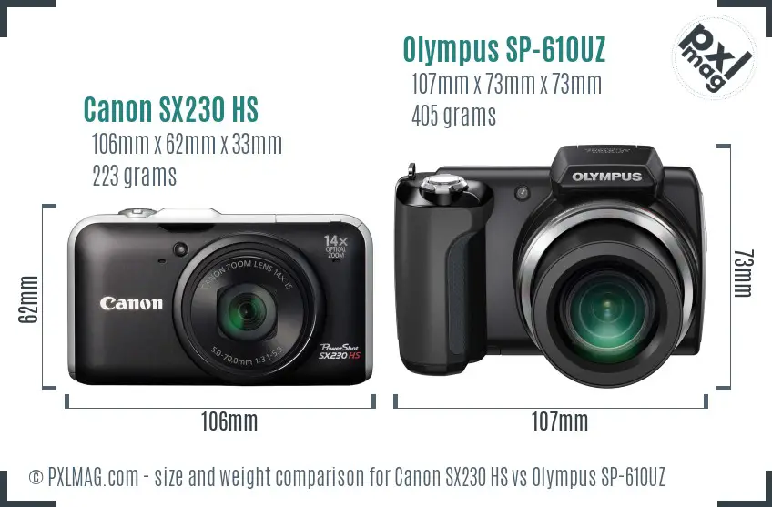 Canon SX230 HS vs Olympus SP-610UZ size comparison