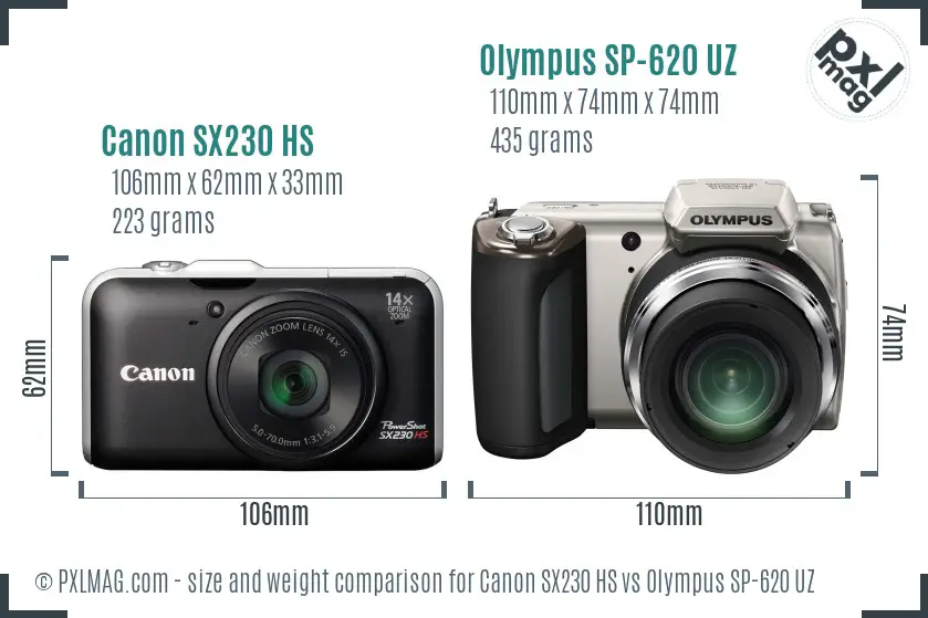 Canon SX230 HS vs Olympus SP-620 UZ size comparison