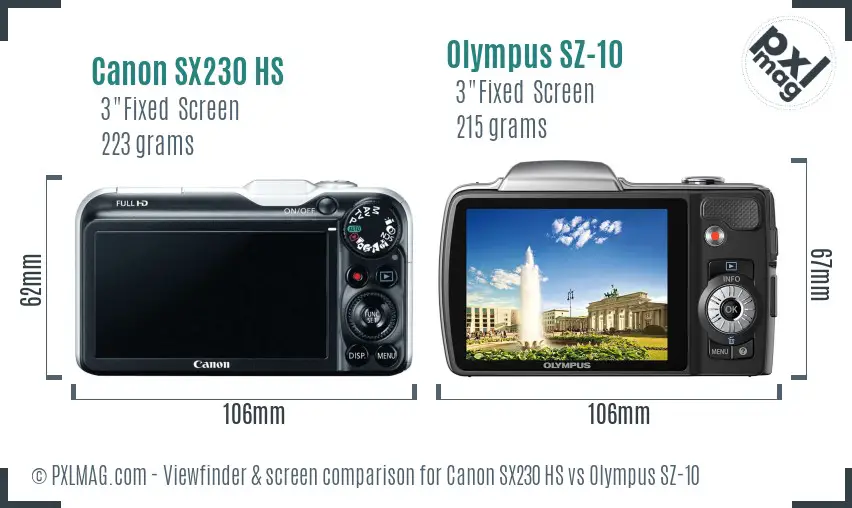 Canon SX230 HS vs Olympus SZ-10 Screen and Viewfinder comparison
