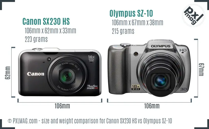 Canon SX230 HS vs Olympus SZ-10 size comparison