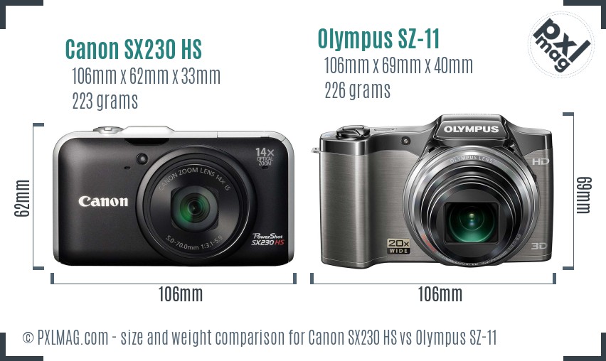 Canon SX230 HS vs Olympus SZ-11 size comparison