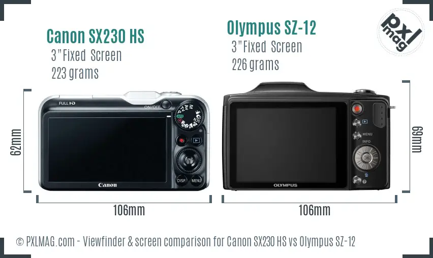 Canon SX230 HS vs Olympus SZ-12 Screen and Viewfinder comparison