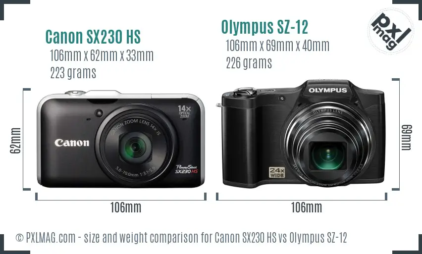 Canon SX230 HS vs Olympus SZ-12 size comparison