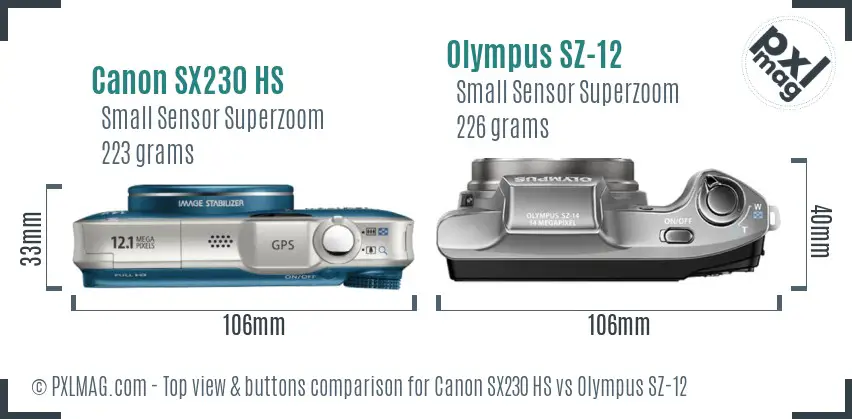Canon SX230 HS vs Olympus SZ-12 top view buttons comparison