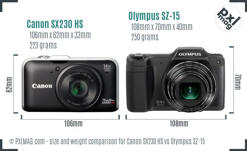 Canon SX230 HS vs Olympus SZ-15 size comparison