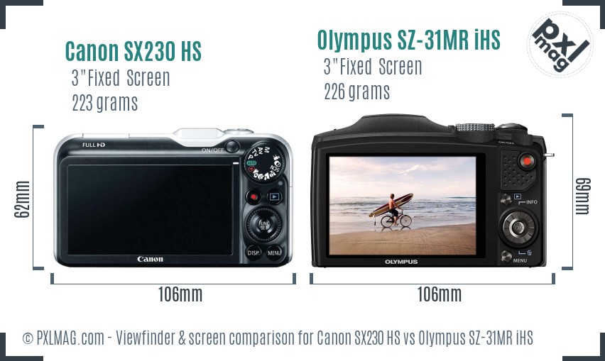 Canon SX230 HS vs Olympus SZ-31MR iHS Screen and Viewfinder comparison