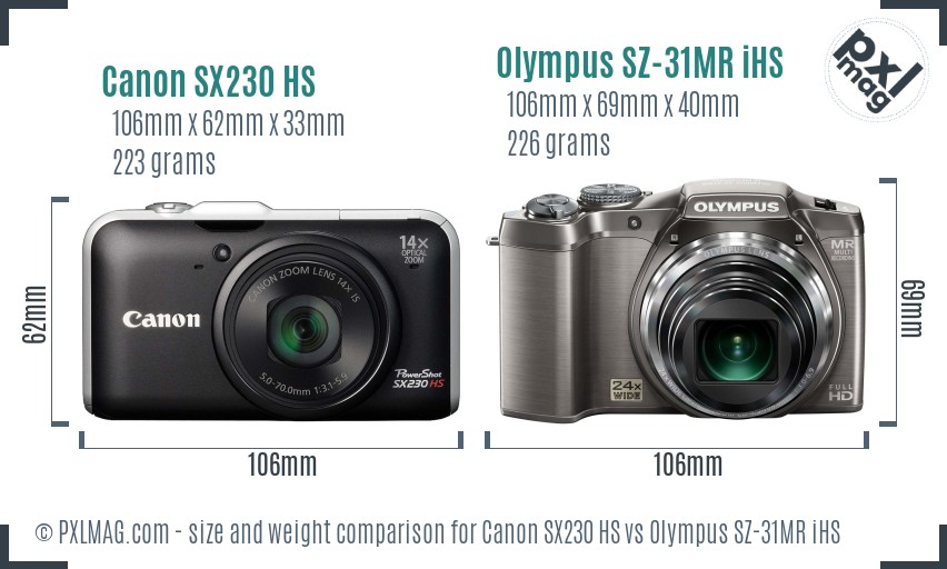 Canon SX230 HS vs Olympus SZ-31MR iHS size comparison Canon SX230 HS vs Olympus SZ-31MR iHS size comparison