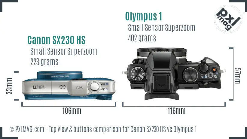 Canon SX230 HS vs Olympus 1 top view buttons comparison