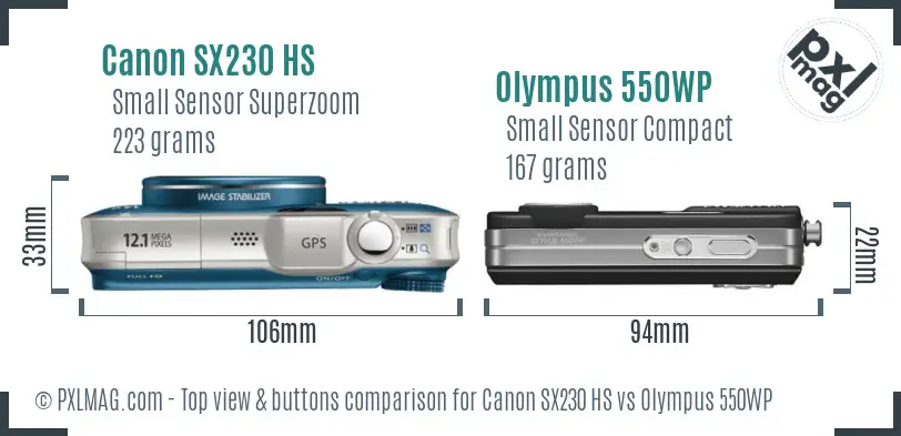 Canon SX230 HS vs Olympus 550WP top view buttons comparison