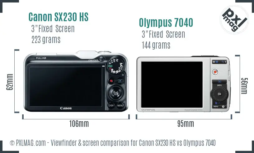 Canon SX230 HS vs Olympus 7040 Screen and Viewfinder comparison