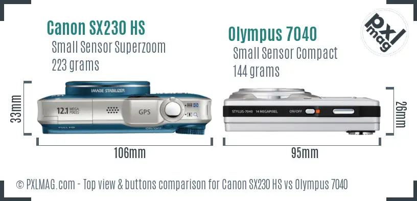 Canon SX230 HS vs Olympus 7040 top view buttons comparison