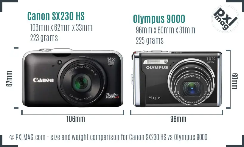 Canon SX230 HS vs Olympus 9000 size comparison