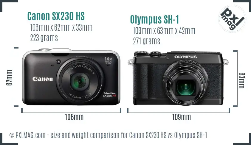 Canon SX230 HS vs Olympus SH-1 size comparison Canon SX230 HS vs Olympus SH-1 size comparison