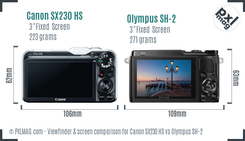Canon SX230 HS vs Olympus SH-2 Screen and Viewfinder comparison