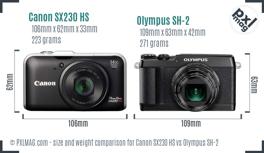 Canon SX230 HS vs Olympus SH-2 size comparison