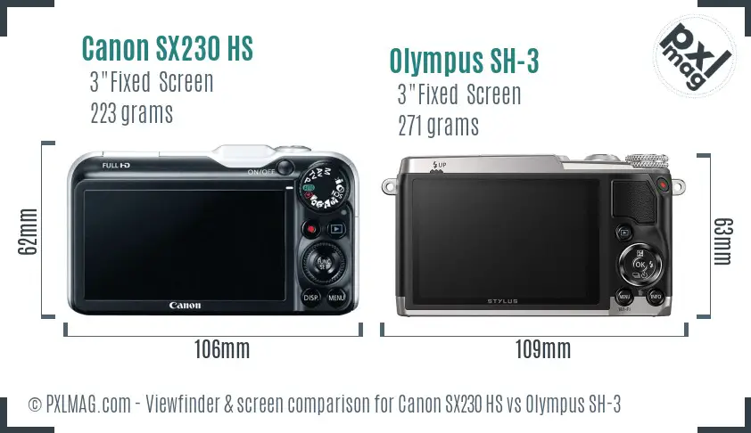 Canon SX230 HS vs Olympus SH-3 Screen and Viewfinder comparison Canon SX230 HS vs Olympus SH-3 Screen and Viewfinder comparison