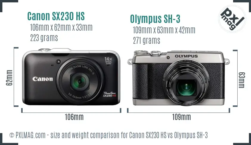 Canon SX230 HS vs Olympus SH-3 size comparison Canon SX230 HS vs Olympus SH-3 size comparison