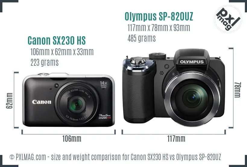 Canon SX230 HS vs Olympus SP-820UZ size comparison Canon SX230 HS vs Olympus SP-820UZ size comparison
