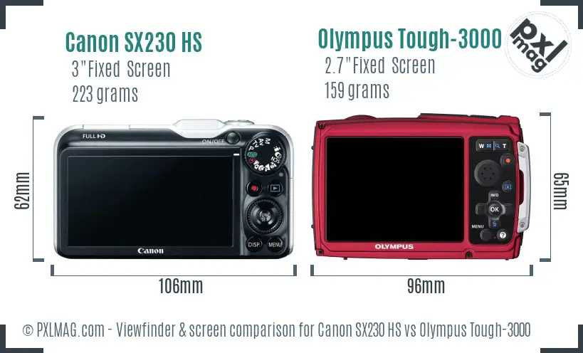 Canon SX230 HS vs Olympus Tough-3000 Screen and Viewfinder comparison