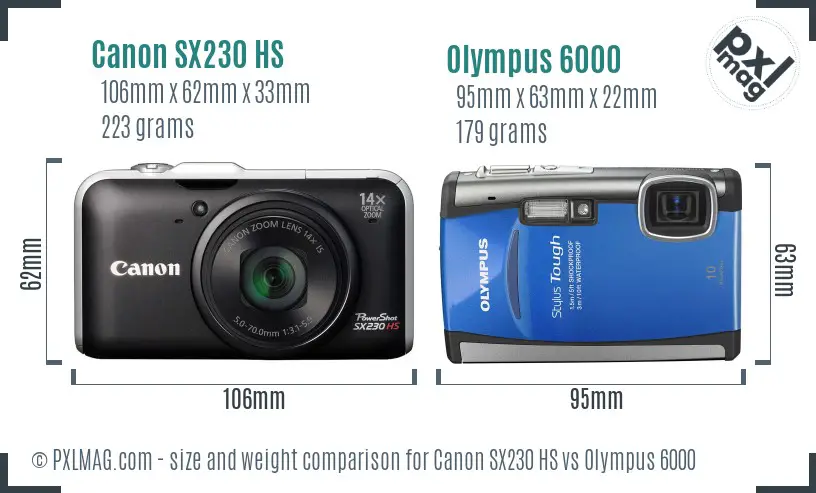 Canon SX230 HS vs Olympus 6000 size comparison