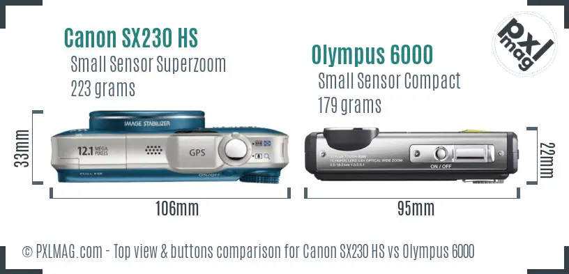Canon SX230 HS vs Olympus 6000 top view buttons comparison