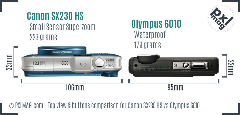 Canon SX230 HS vs Olympus 6010 top view buttons comparison
