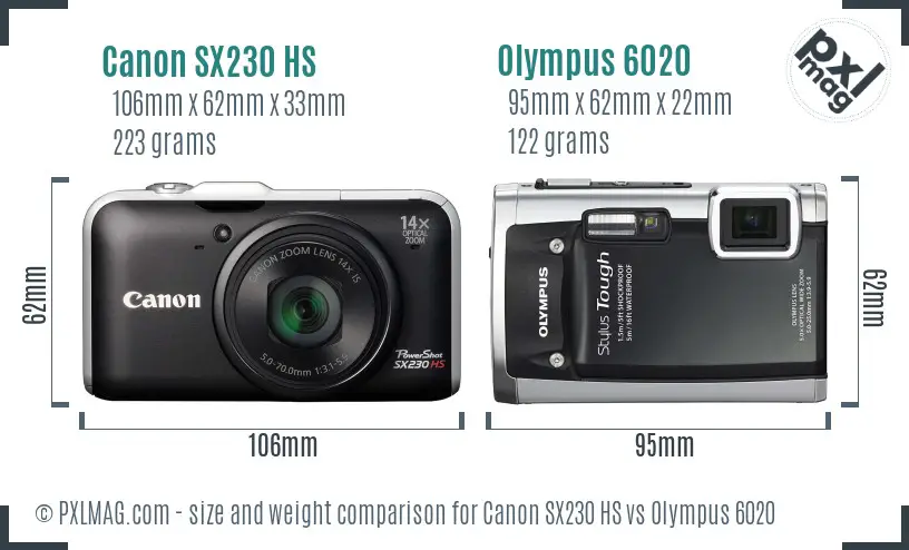 Canon SX230 HS vs Olympus 6020 size comparison