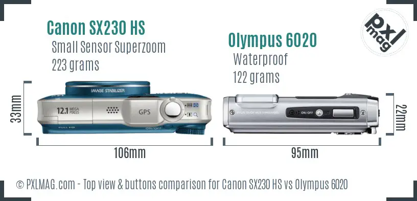 Canon SX230 HS vs Olympus 6020 top view buttons comparison