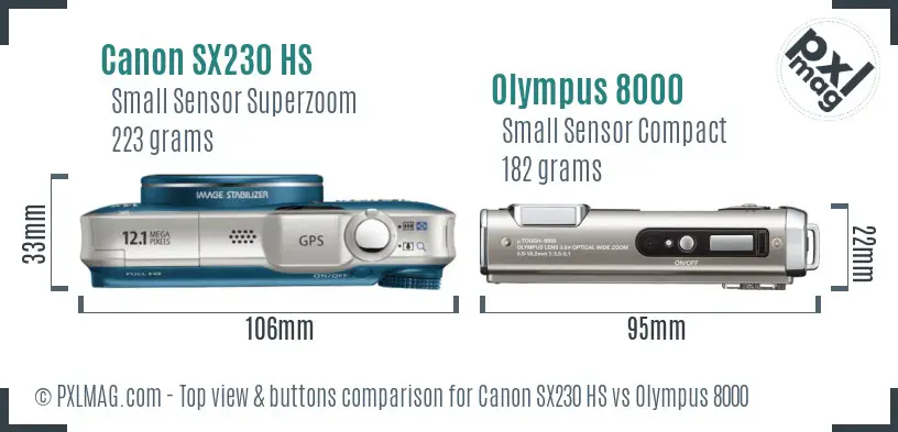 Canon SX230 HS vs Olympus 8000 top view buttons comparison