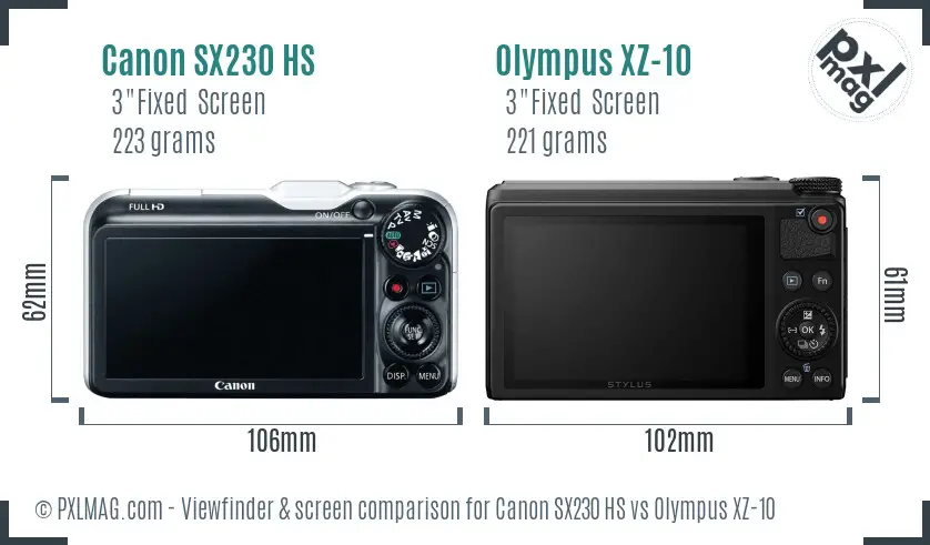 Canon SX230 HS vs Olympus XZ-10 Screen and Viewfinder comparison Canon SX230 HS vs Olympus XZ-10 Screen and Viewfinder comparison