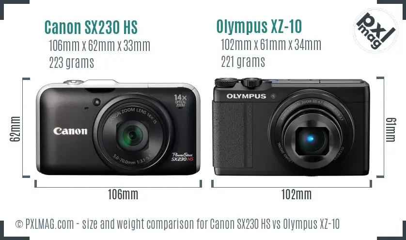 Canon SX230 HS vs Olympus XZ-10 size comparison Canon SX230 HS vs Olympus XZ-10 size comparison