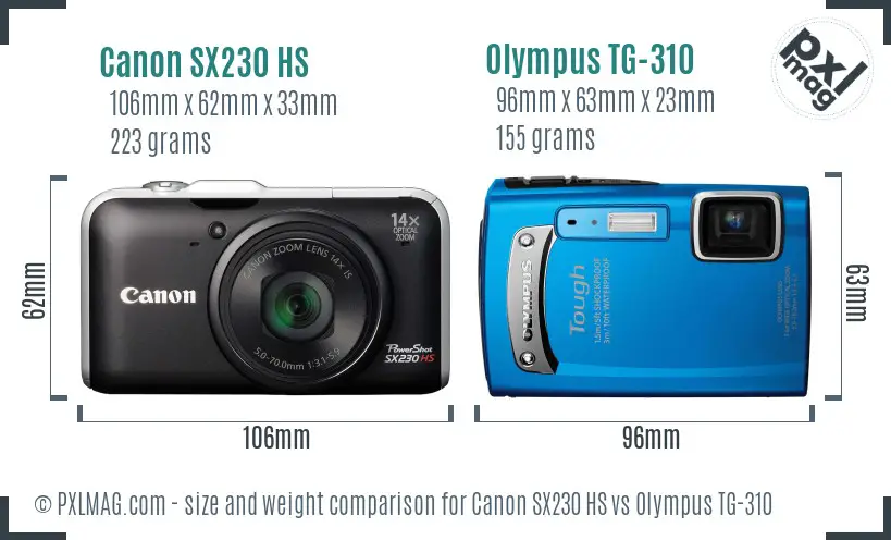 Canon SX230 HS vs Olympus TG-310 size comparison