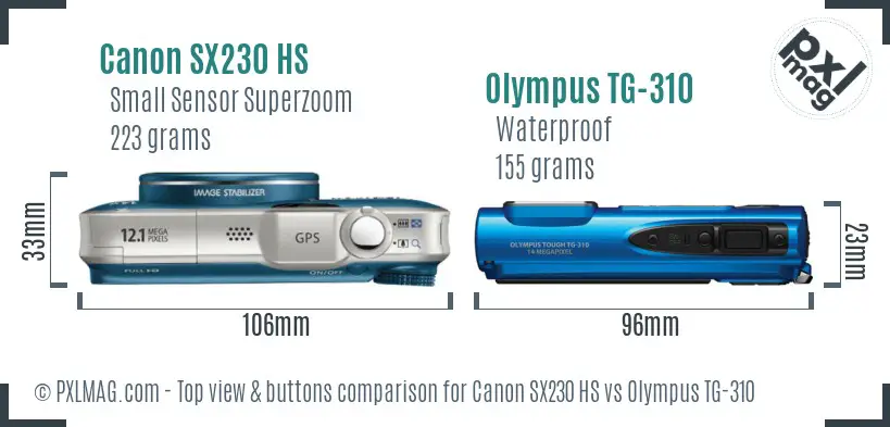 Canon SX230 HS vs Olympus TG-310 top view buttons comparison