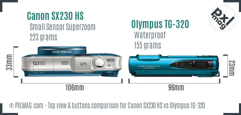 Canon SX230 HS vs Olympus TG-320 top view buttons comparison