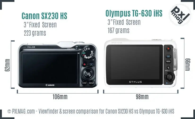 Canon SX230 HS vs Olympus TG-630 iHS Screen and Viewfinder comparison