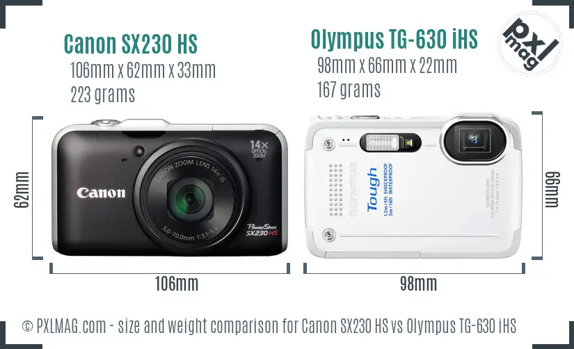 Canon SX230 HS vs Olympus TG-630 iHS size comparison