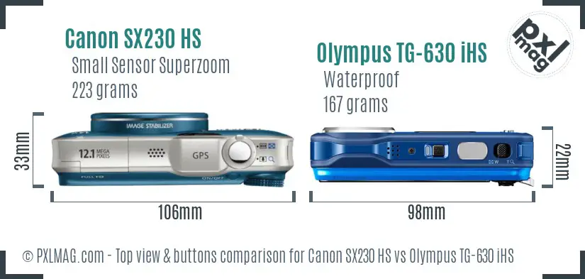 Canon SX230 HS vs Olympus TG-630 iHS top view buttons comparison