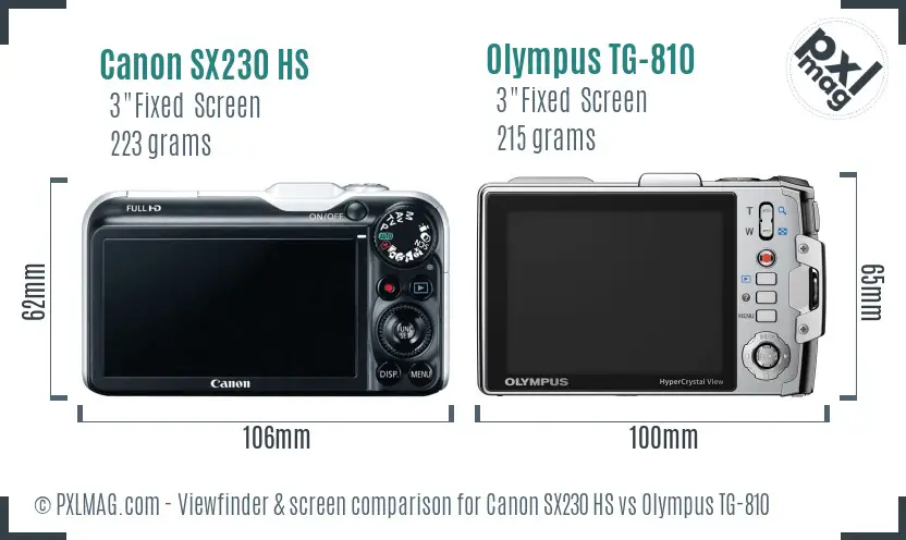 Canon SX230 HS vs Olympus TG-810 Screen and Viewfinder comparison