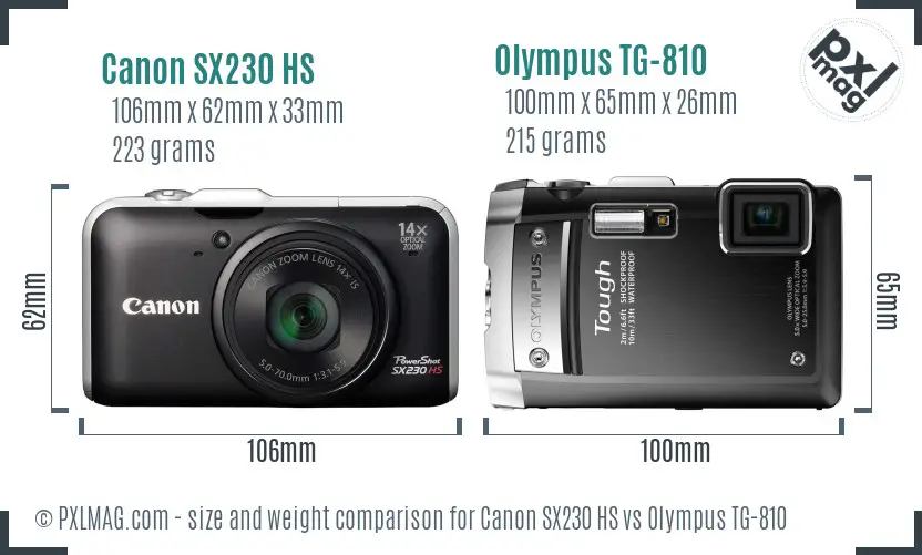 Canon SX230 HS vs Olympus TG-810 size comparison