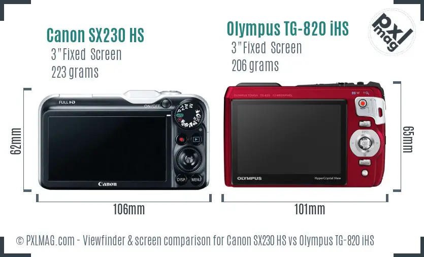 Canon SX230 HS vs Olympus TG-820 iHS Screen and Viewfinder comparison