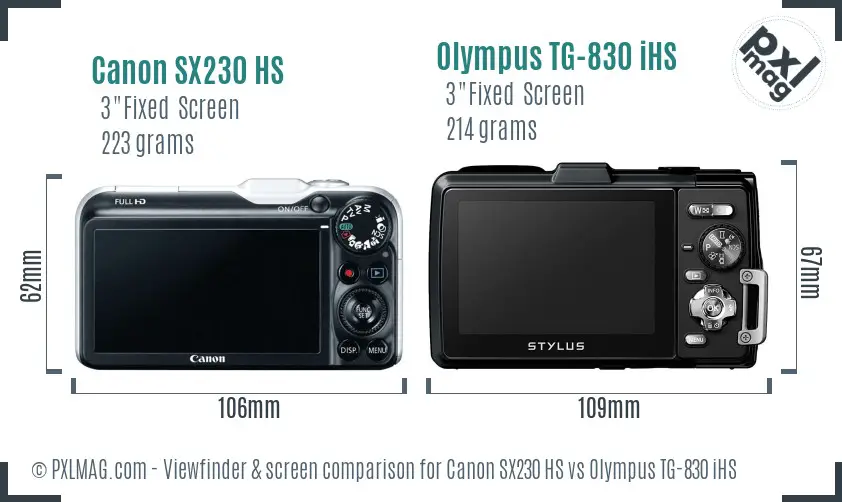 Canon SX230 HS vs Olympus TG-830 iHS Screen and Viewfinder comparison