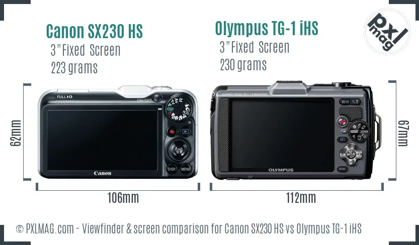 Canon SX230 HS vs Olympus TG-1 iHS Screen and Viewfinder comparison