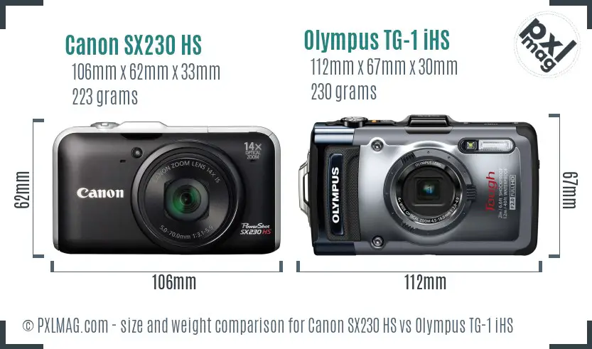 Canon SX230 HS vs Olympus TG-1 iHS size comparison