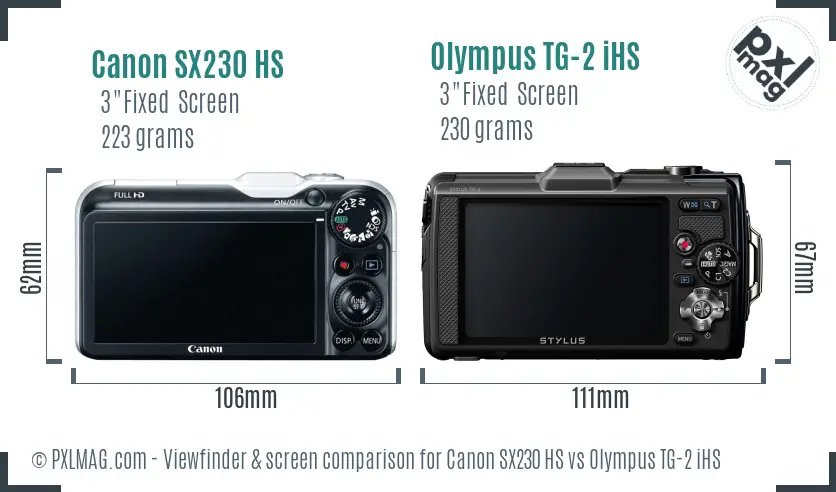 Canon SX230 HS vs Olympus TG-2 iHS Screen and Viewfinder comparison